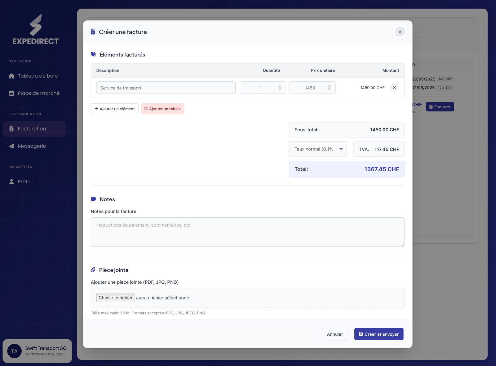 Interface de facturation